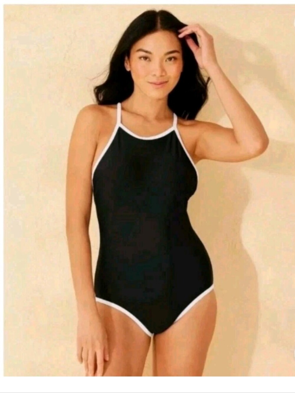 Shade & Shore Contrast Binding Tummy Control OnePiece Black/White 17 XL  Ruched